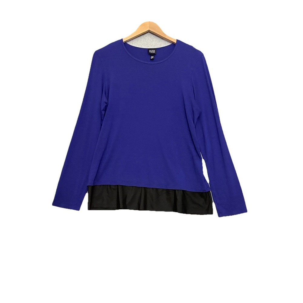 Eileen Fisher Womens Minimalist Sheer Hem Top Size L‎ Purple Stretch Comfort